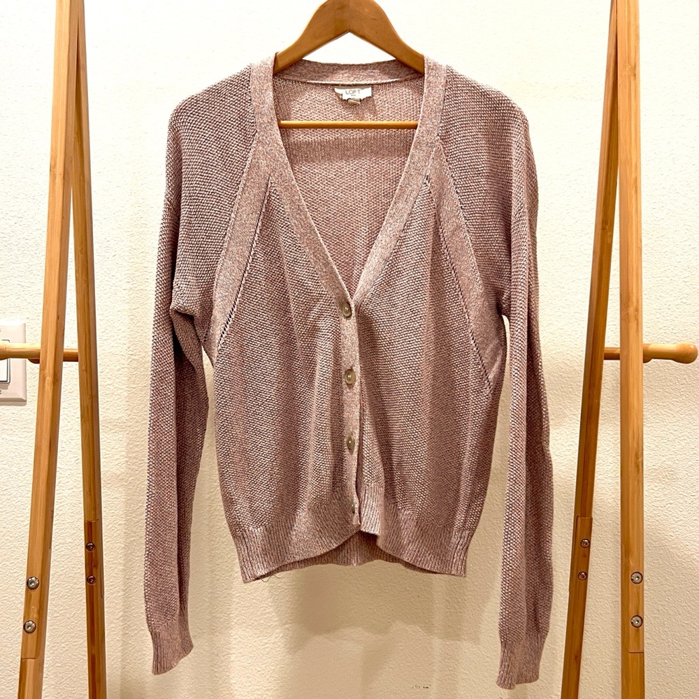 LOFT Mauve Button-Up Cardigan